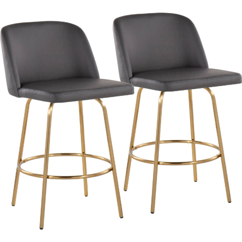 Toriano 26" Swivel Counter Stool in Grey Leatherette & Gold with Round Footrest (Set of 2)